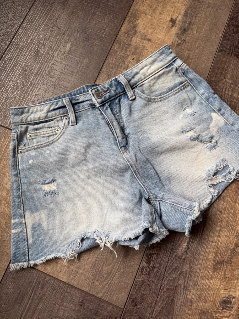 Time and Tru Light Blue Distressed Denim Shorts